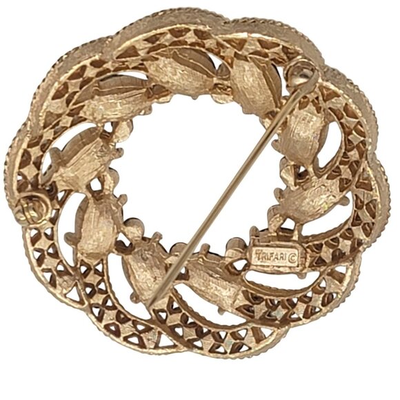 Crown Trifari Vintage Brooch Pin Gold Rhinestone - Picture 6 of 8